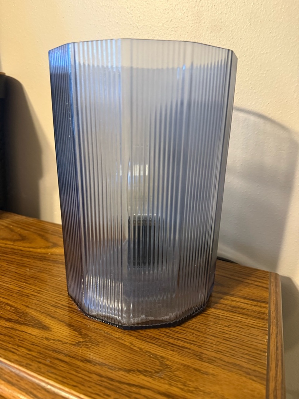 Ikea MIKROKLIN Table Lamp, Glass Blue 9" W/ LED Bulb E12 GEOMETRIC light